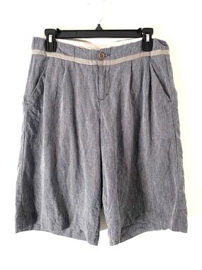 Poetry Navy White Pinstripe Linen Blend Bermuda Shorts Pleated Tailored Coastal